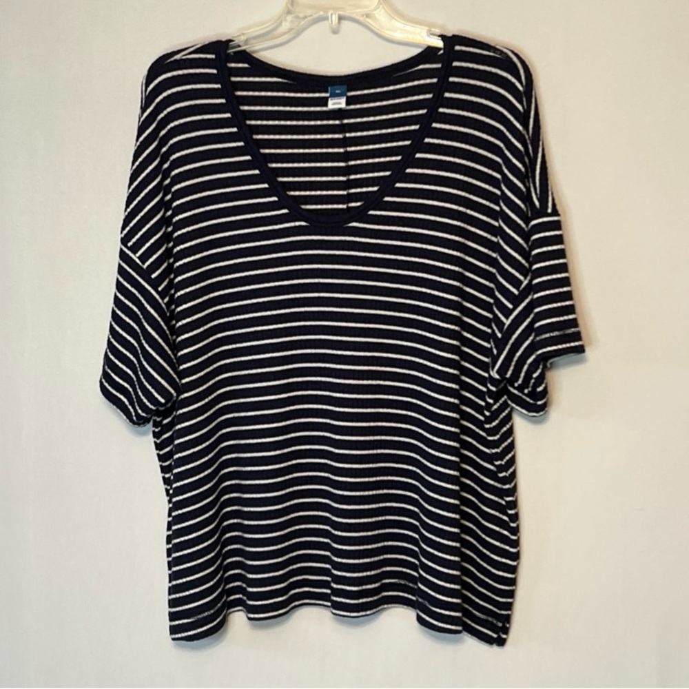 Old Navy Top Women Striped Short Sleeve Tunic Blouse Stretch Casual XXL.